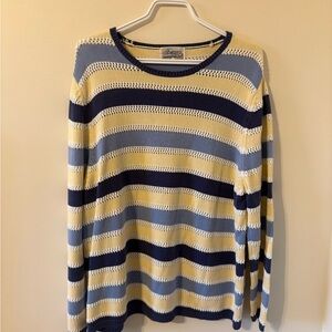 Lightweight Striped Knit Sweater - Navy, Light Blue & Cream